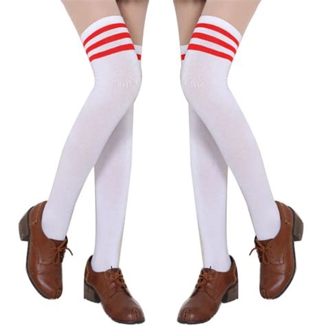 New Sexy Girl Thigh High Cotton Socks Womens Striped Over Knee Girl Lady Stocks In Stockings