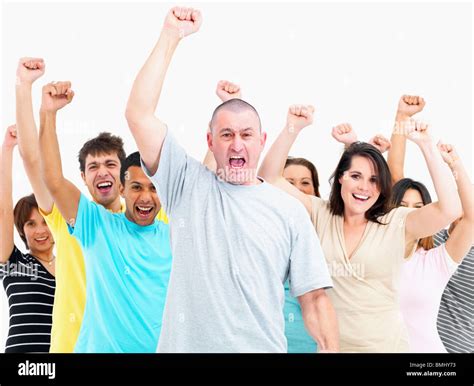 Group Of People Cheering Stock Photo Alamy