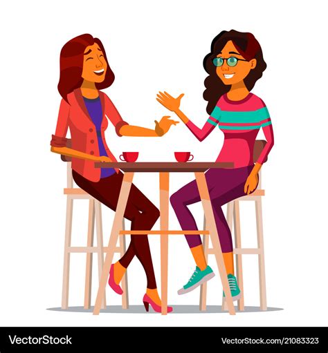 Two Woman Friends Drinking Coffee Best Royalty Free Vector
