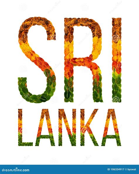 Word Sri Lanka Country Is Written With Leaves On A White Insulated
