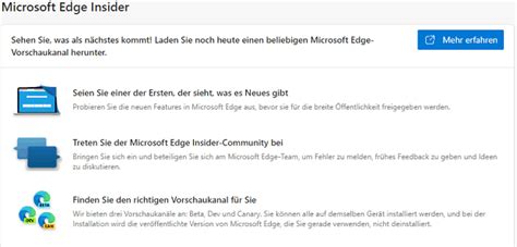Windowspage Microsoft Edge Abschnitt Microsoft Edge Insider Unter