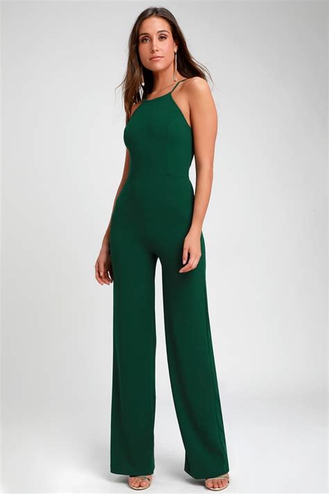 Chic Forest Green Jumpsuit Halter Jumpsuit Wide Leg Jumpsuit Lulus