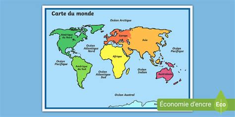 Carte Du Monde Avec Code Couleur Montessori Twinkl