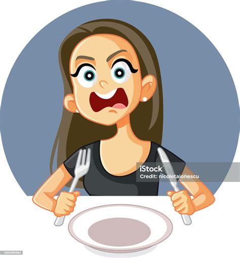 Hungry Woman Feeling Angry And Impatient Stock Illustration Download