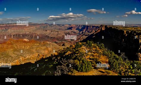 Grand Canyon Viewed From The Desert View Point At Night Illuminated By