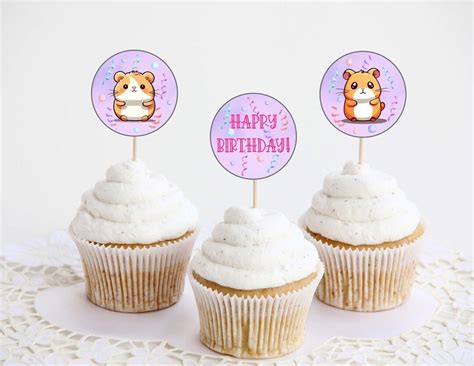 Hamster Cupcake Toppers Hamster Birthday Party Decorations Etsy