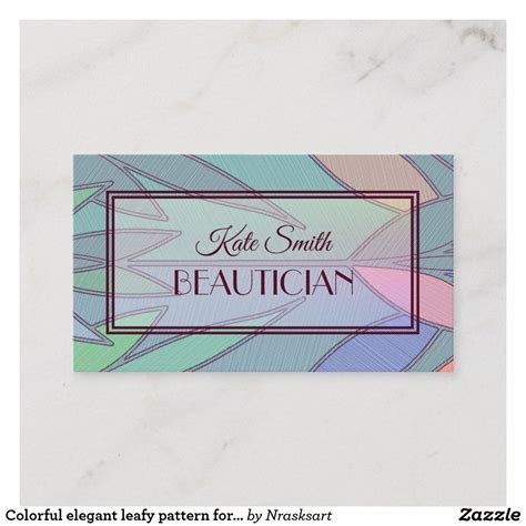 Colorful Elegant Leafy Pattern For Beautician Business Card Zazzle
