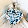 Indigo Antique Heart Broken china Jewelry Vintage Pendant Necklace