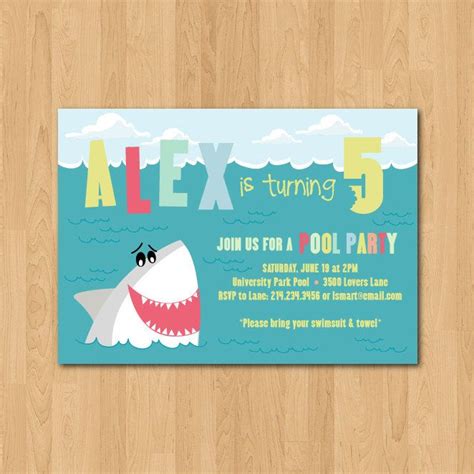 Printable Shark Themed Birthday Party Invitation By Chachkedesigns 12