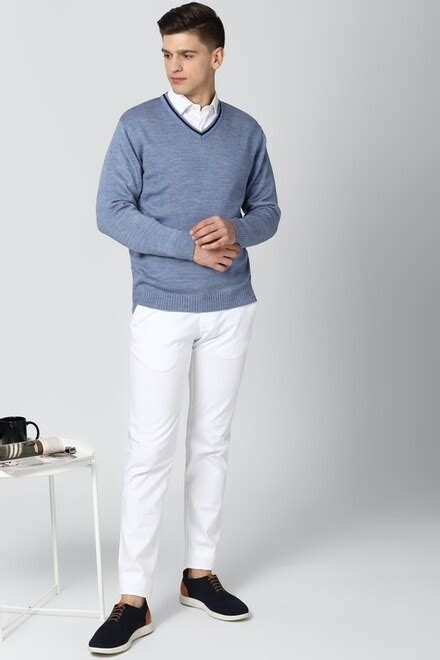 Buy Men Blue Textured V Neck Sweater Online 625066 Peter England