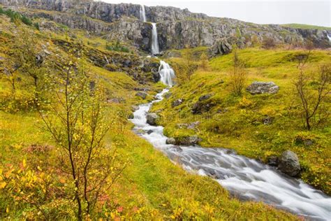Small Watefall In Autumn On Iceland Stock Image Image Of Small