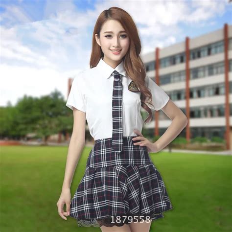 japoński mundurek szkolny dziewczyny koreański mundurek szkolny lato biała koszula plaid