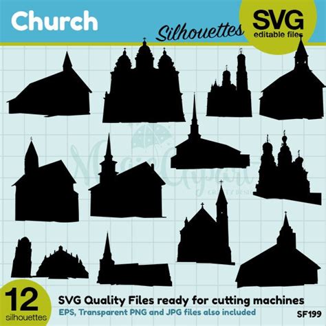Church Silhouettes Silhouette Files Svg Files Png  Eps