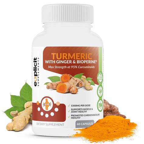 premium turmeric curcumin pills with bioperine and ginger max strength 1300mg daily 30