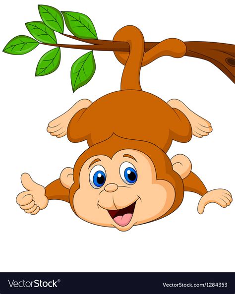 Cute Monkey Hanging On A Tree Branch With Thumb Up