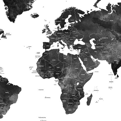 World Map Black And White Poster Detailed Art Prints Vicky