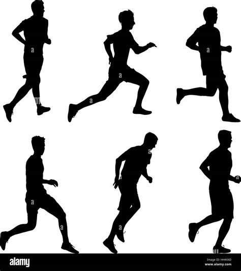 Set Of Silhouettes Runners On Sprint Men Vector Illustration Stock