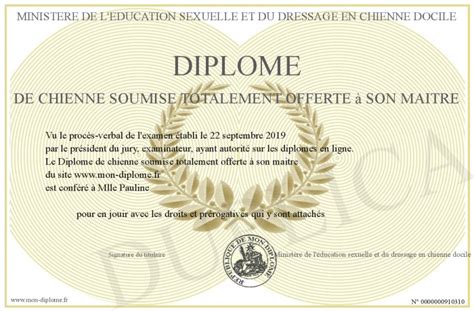 Diplome De Chienne Soumise Totalement Offerte A Son Maitre
