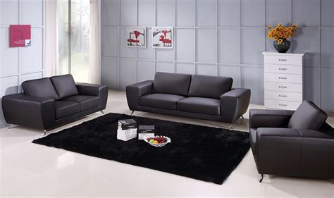 Unique Sofa Set Upholstered In Black Leather Fresno California Beverly