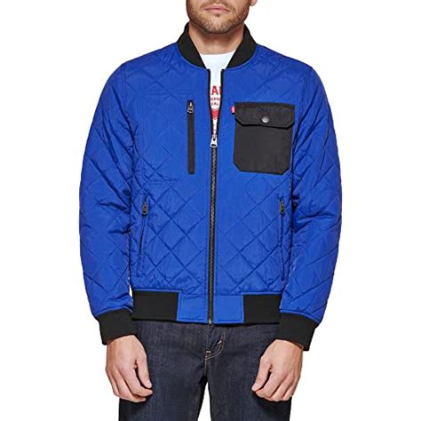 Cotton Levis Mens Diamond Quilted Bomber Jacket Blue Small