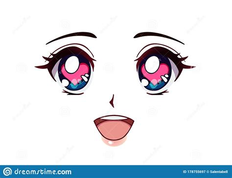 Happy Anime Face Manga Style Big Blue Eyes Stock Vector