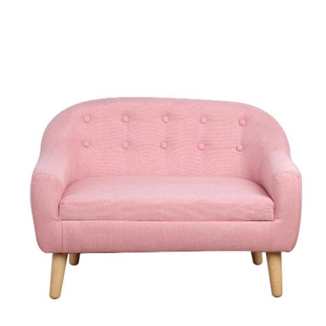 Cozy Children Sofa Couch Sturdy Wood 2 Seat Armrest Chair Kids Pink 1