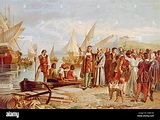 Cristóbal Colón el embarque desde el puerto de Palos, España el 3 de ...