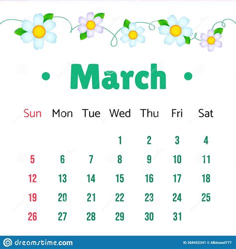 March 2023 Calendar March 2023 Calendar Vector Illustration With