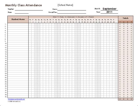 Monthly Attendance Sheet Report Templates For Employees Attendance
