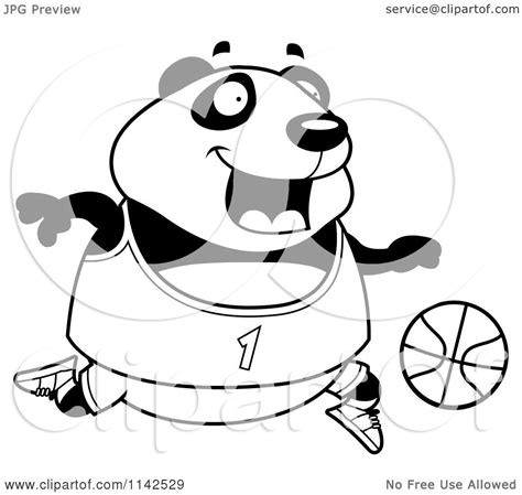 Cartoon Clipart Of A Black And White Chubby Panda Playing Basketball