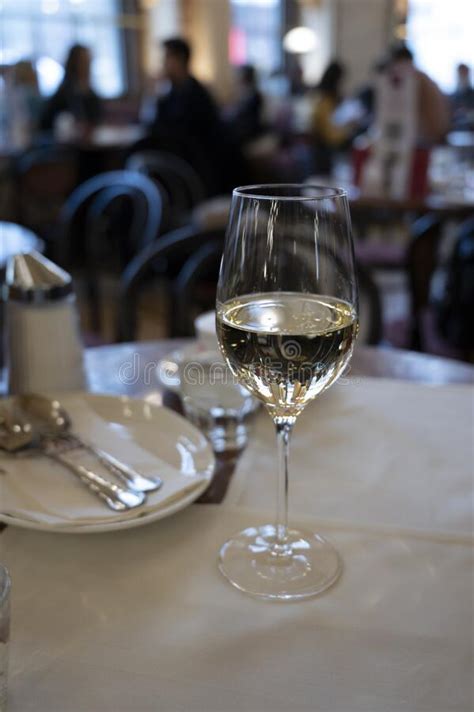Glass Of White Dry Austrian Wine Served In Cafe In Vienna Austria