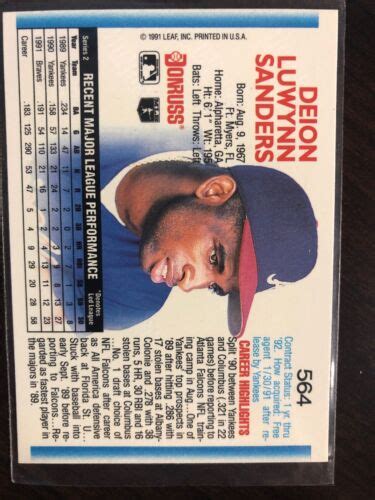 1992 Donruss Atlanta Braves Baseball Card 564 Deion Sanders Ebay