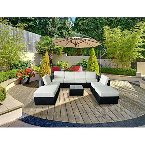 Mcombo Patio Furniture Sectional 9 Pieces Wicker Sofa Set All Weather