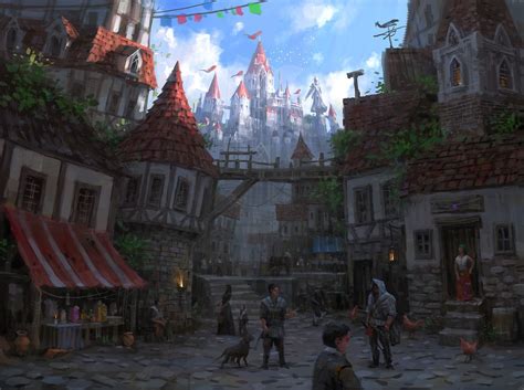 Medieval City By Lee B Fantasy City Fantasy Castle Fantasy Concept Art