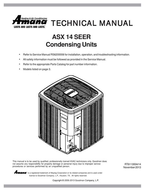 Amana Asx Seer Technical Manual Pdf Download Manualslib