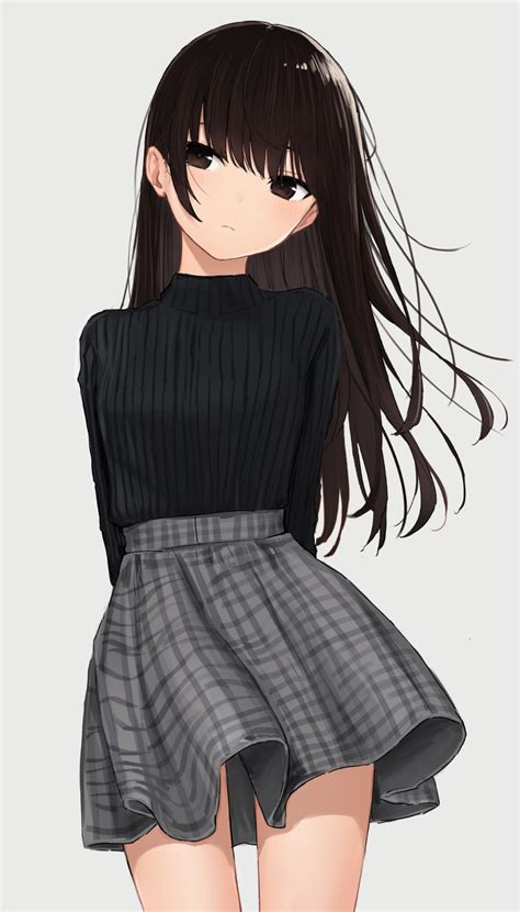 Anime Anime Girls Digital Art Artwork 2d Portrait Display Vertical Zuima Sweater Skirt Brunette
