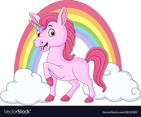 Cute Baunicorn With Clouds And Rainbow Vector Image On Vectorstock In