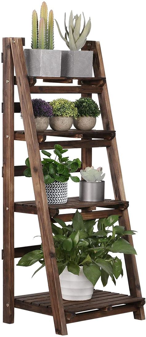 Yaheetech 4 Tier Foldable Wooden Ladder Shelf Plant Flower