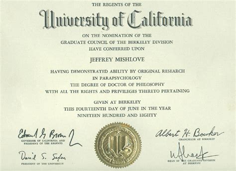 Jeffrey Mishloves Doctoral Diploma In Parapsychology