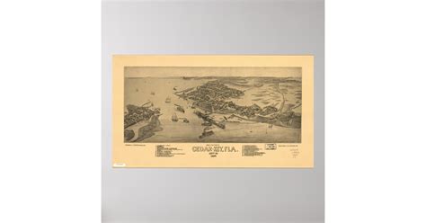 Cedar Key Florida 1884 Panoramic Map Poster Zazzle