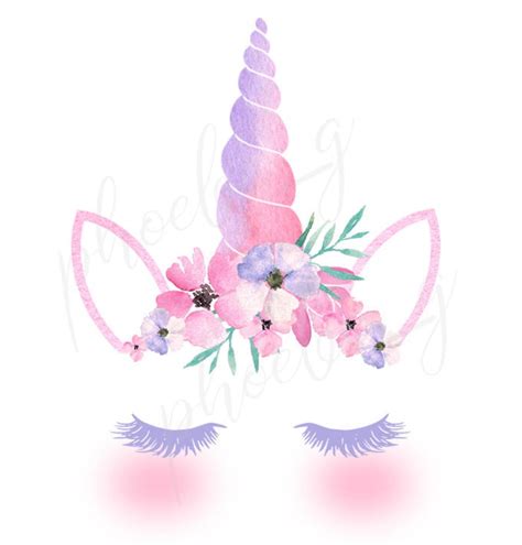 6 X Cute Watercolor Magical Unicorn Face Clip Art Images 300dpi And