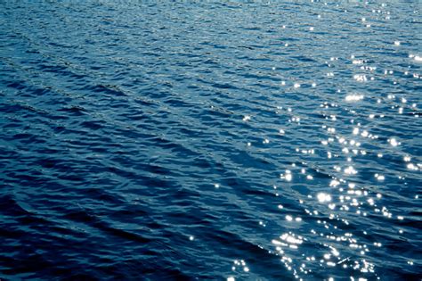 Beautiful Deep Blue Lake Water Surface Sun Glare Background Texture