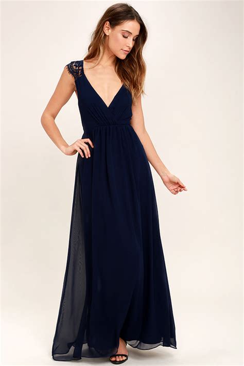 Lovely Navy Blue Dress Maxi Dress Lace Dress Gown 10900 Lulus