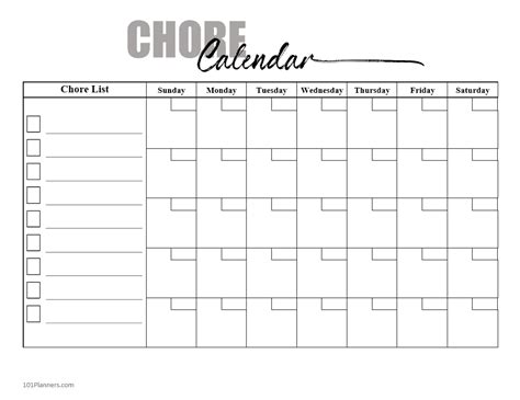 Printable Chore Calendar