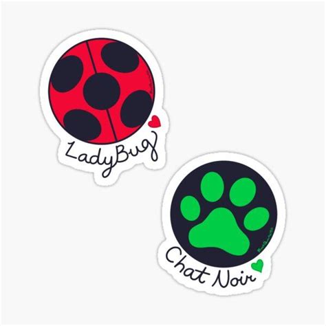 Two Stickers With The Words Ladybug And Cat Noir On Them