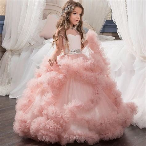 stunning v back luxury pageant tulle ball gowns for girls 2 13 year old pink color little