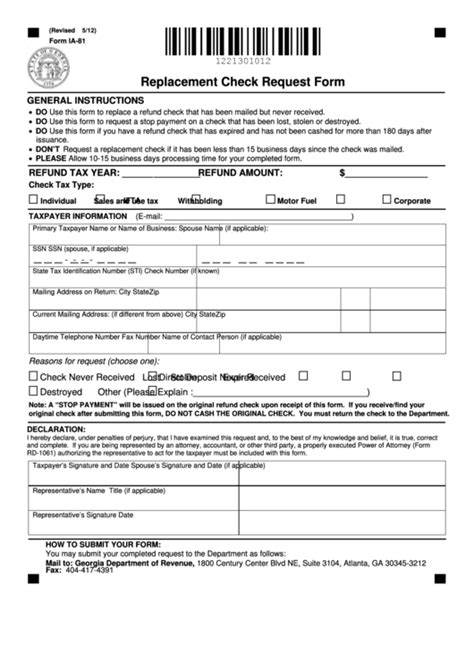 Fillable Form Ia 81 Replacement Check Request Form Printable Pdf Download