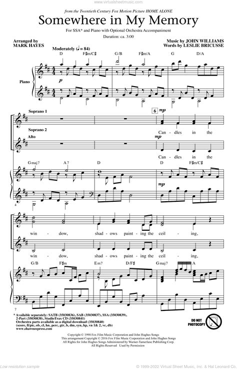 Somewhere In My Memory Arr Mark Hayes Sheet Music For Choir Ssa Soprano Alto