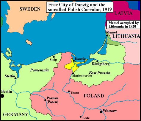 Map Of Northern Europe And Free City Of Danzig