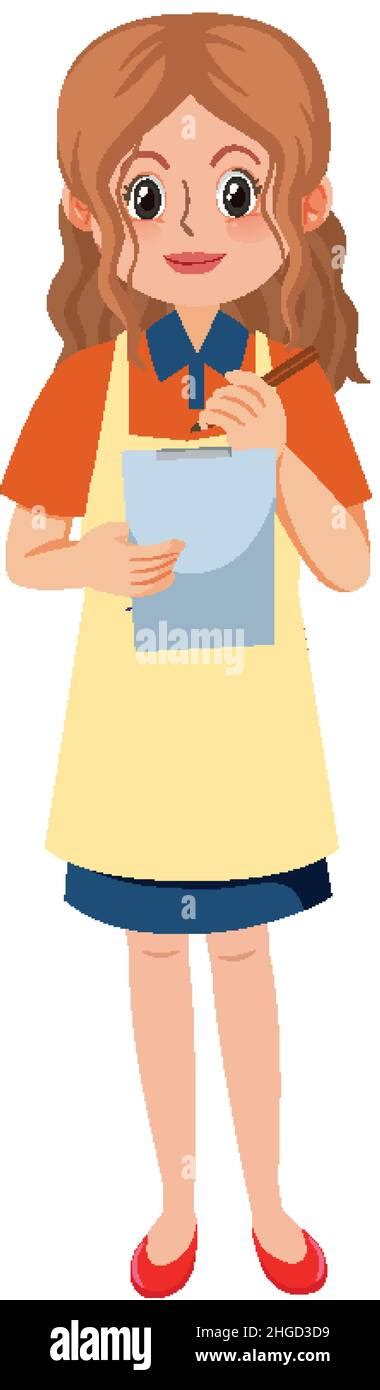 Young Female Waitress Taking An Order Cartoon Character On White